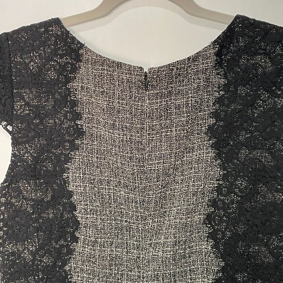 (NWOT) BETSY JOHNSON Lace Trim Sheath Dress, Black/Tweed - 6 - Picture 7 of 8